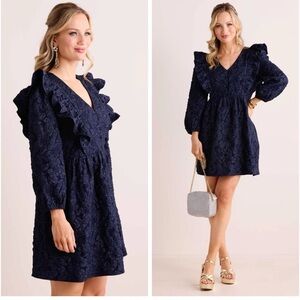 Avara Marlene Brocade Navy dress size medium NWT